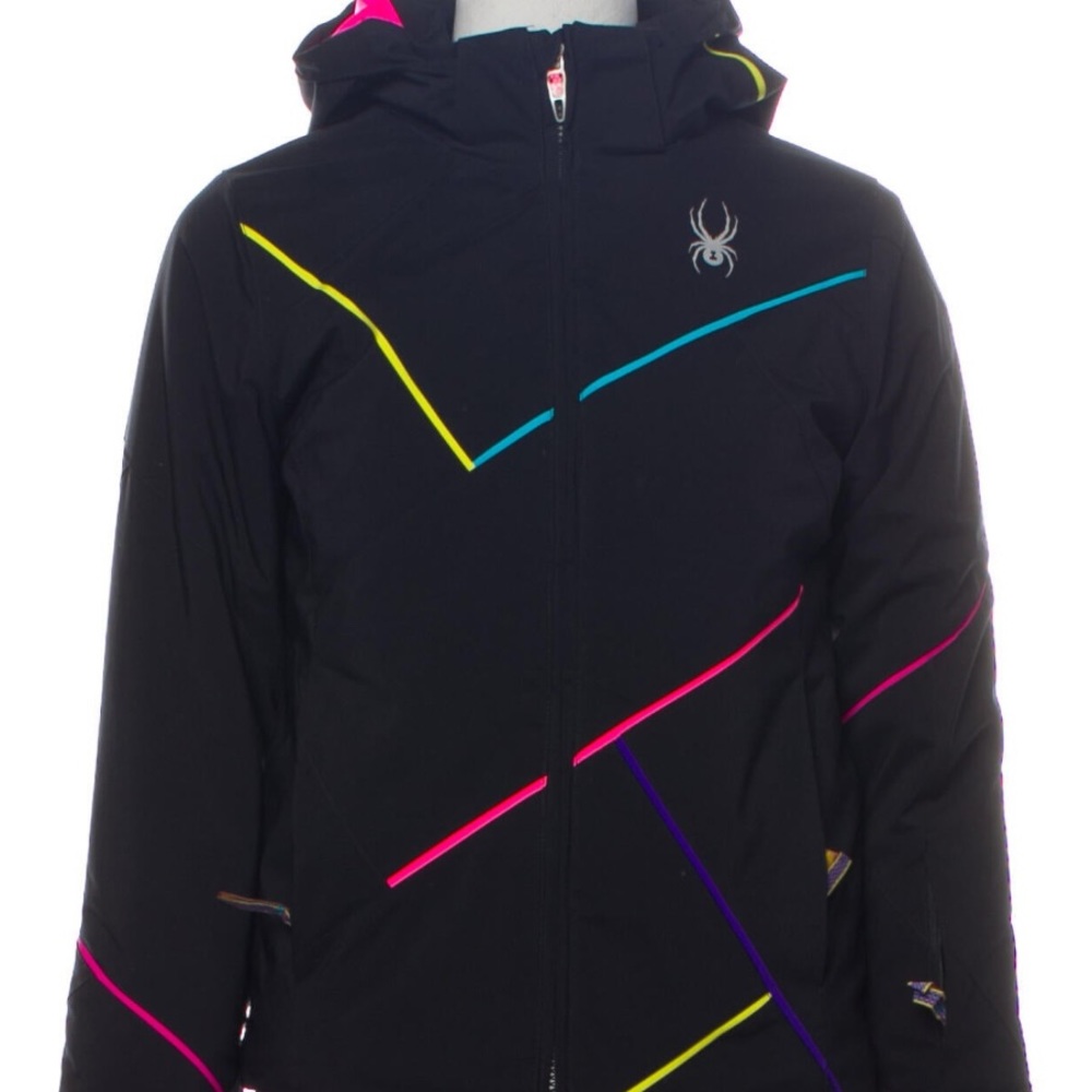 Girls Spyder Super Pink & Black Striped Jacket Size Size 12